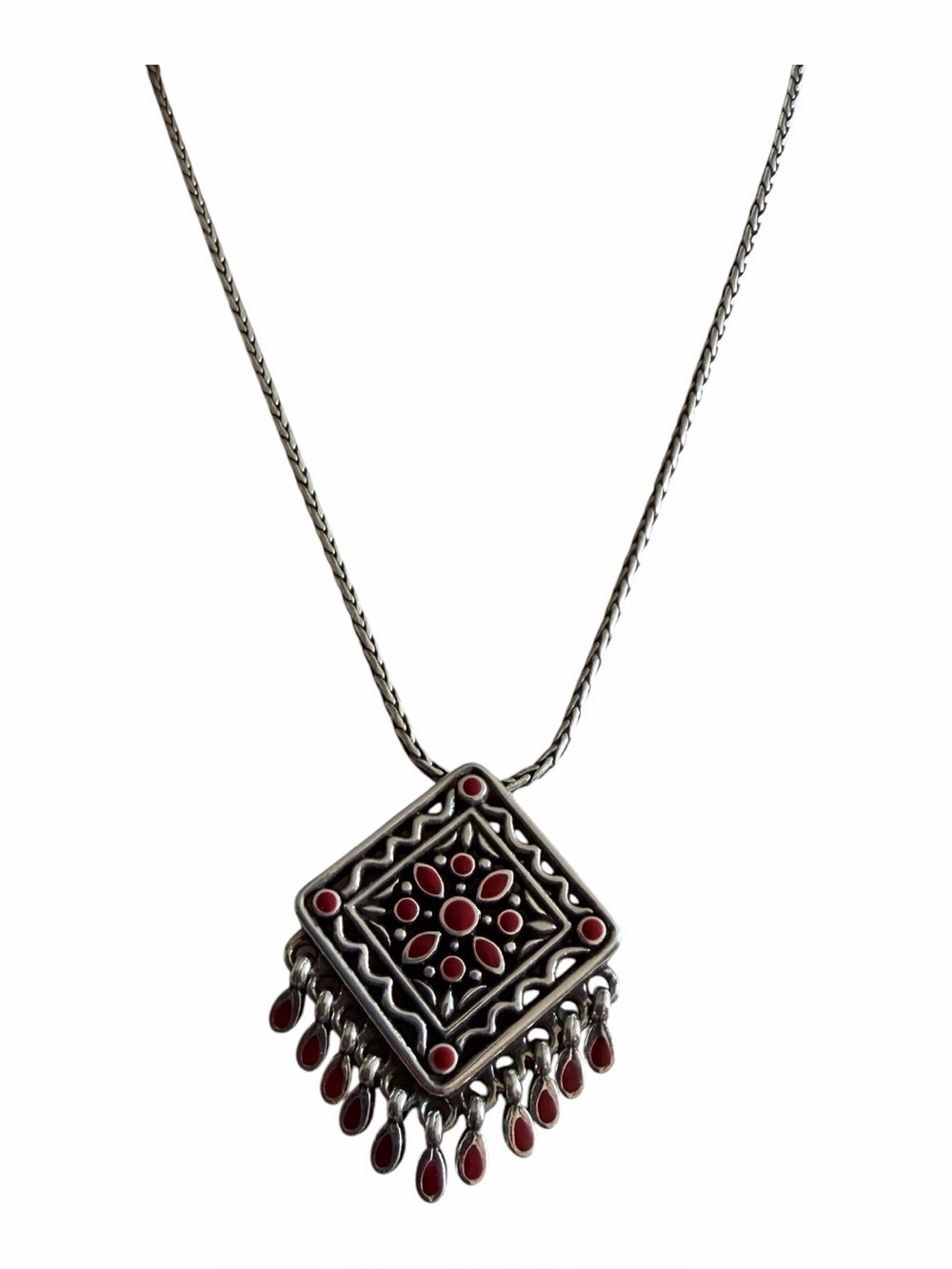 BRIGHTON Silver and Red Pendant Necklace Boho Statement